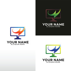 Computer logo design. Software development vector design. Desktop service design