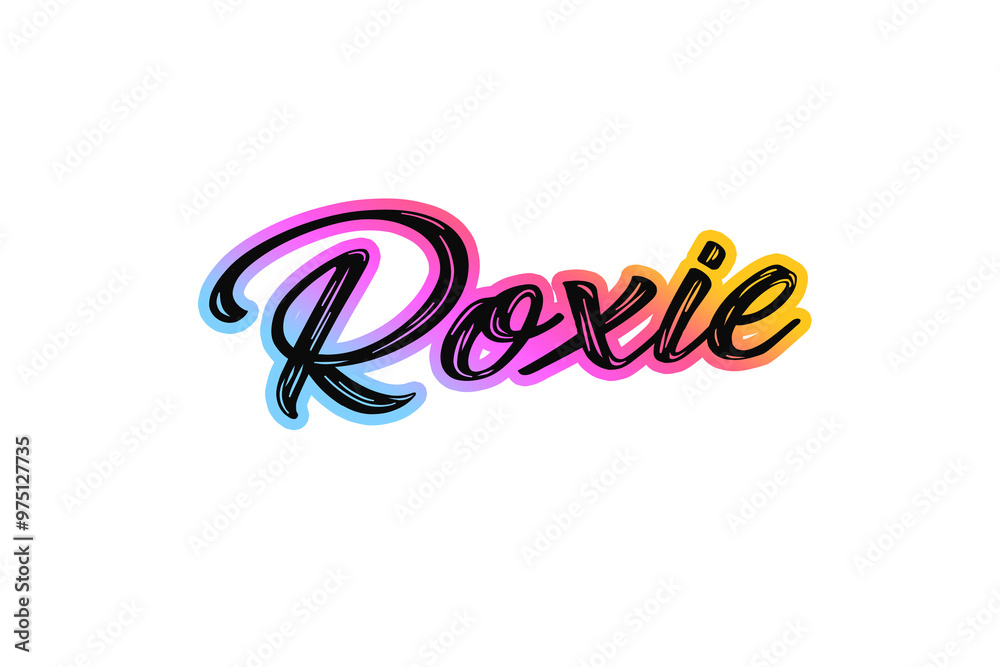 Wall mural the name “roxie” written in a stylized colorful retro font