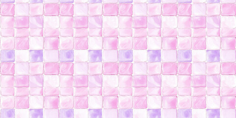 gouache painting style of soft pink and lavender color tiles seamless pattern, clean surface texture, white background