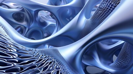 Abstract 3D rendering of a blue organic structure. Geometric pattern design, futuristic technology, and modern art concept