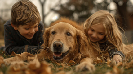 happy family with dog playing
