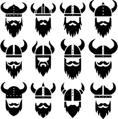 Iconic Viking Logo with Viking Helmet, Norse Mythology Symbol, Scandinavian Culture Emblem, Warrior Spirit Representation, Nordic Branding for Games, Clothing, and Sports Teams