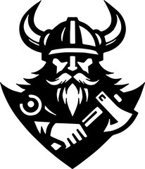 Iconic Viking Logo with Viking Helmet, Norse Mythology Symbol, Scandinavian Culture Emblem, Warrior Spirit Representation, Nordic Branding for Games, Clothing, and Sports Teams