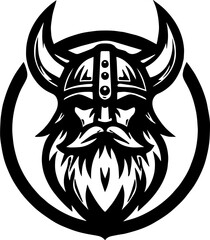 Iconic Viking Logo with Viking Helmet, Norse Mythology Symbol, Scandinavian Culture Emblem, Warrior Spirit Representation, Nordic Branding for Games, Clothing, and Sports Teams