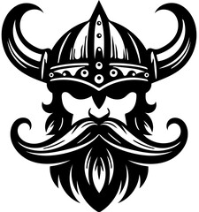 Iconic Viking Logo with Viking Helmet, Norse Mythology Symbol, Scandinavian Culture Emblem, Warrior Spirit Representation, Nordic Branding for Games, Clothing, and Sports Teams