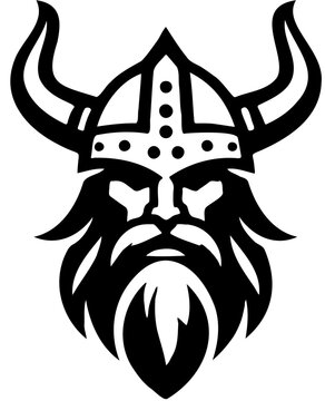 Iconic Viking Logo with Viking Helmet, Norse Mythology Symbol, Scandinavian Culture Emblem, Warrior Spirit Representation, Nordic Branding for Games, Clothing, and Sports Teams