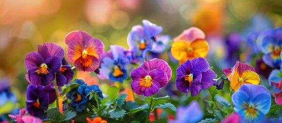 Ampel Viola Wittrockiana Or Pansies In A Flower Bed In The Garden
