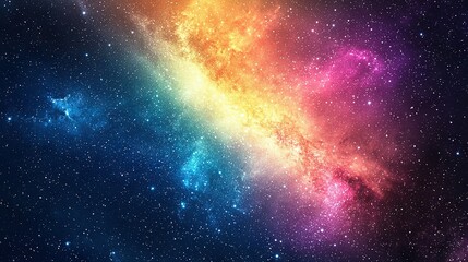Naklejka premium Space scene featuring a radiant rainbow star at its center surrounded by a cluster of bright blue stars