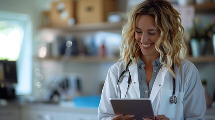 A beautiful happy doctor in a medical uniform