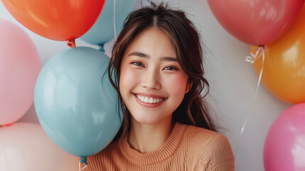 Beautiful fashion model girl with colorful balloons