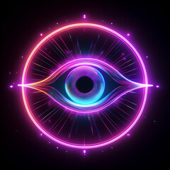 Eye, neon light, on a dark background