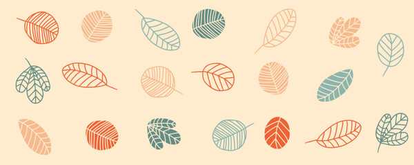 Modern art minimalist style autumn leaves horizontal banner template. Perfect print for poster, cover, card, sale. Retro style vector illustration.