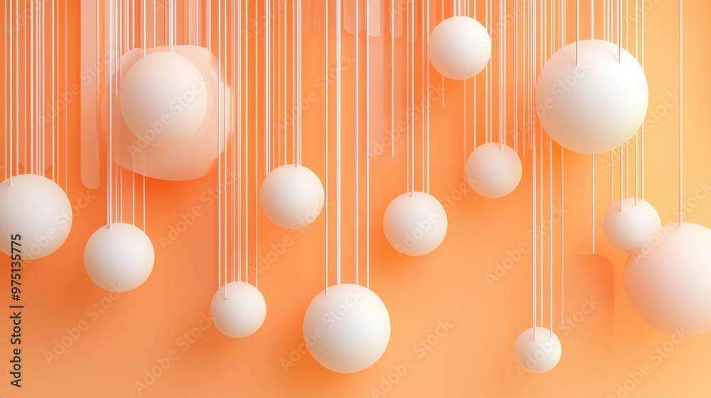 Canvas Prints   White balls dangling on string against orange backdrop