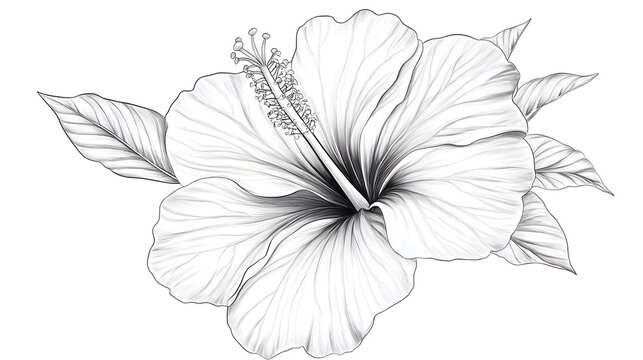 recommend clip art: Hibiscus flower outline illustration, Freehand sketching flower, Black and white with line art illustration.
                    
