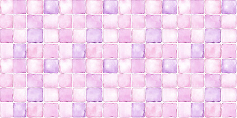 watercolor style pattern of soft pink and lavender color tiles, clean surface texture, white background