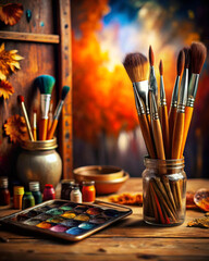 Fototapeta premium brushes and palette