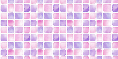 watercolor style pattern of soft pink and lavender color tiles on a white background