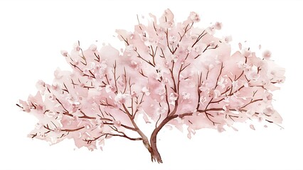 Watercolor spring blooming cherry tree branches illustration, hand painted isolated on a white background