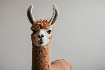 Obraz premium Adorable Llama Close-Up on Simple Background Charming South American Mammal Face