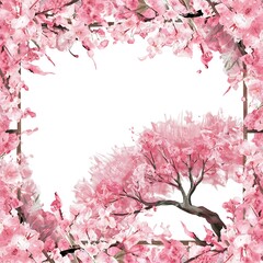 Watercolor floral sakura frame. Spring cherry blossom border, isolated on white