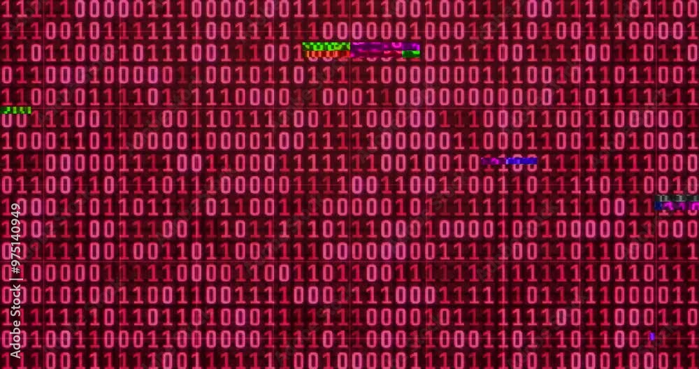 Aufkleber Hacking, server and coding with data transfer on digital for binary code, programming security and AI testing. Metaverse, pattern and connection for malware virus, network system and software update