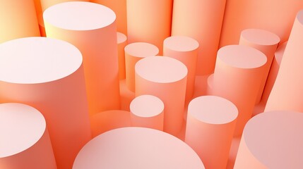 Obraz premium A group of orange cylinders filled the room's center, surrounded by white circles