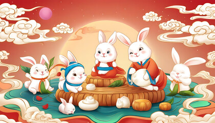 Mid-Autumn Festival Rabbit Appreciating the Moon Graphic Design