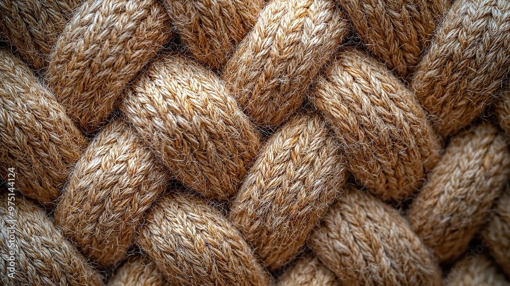 Poster   A close-up of a natural jute weave, resembling a woven natural jute material