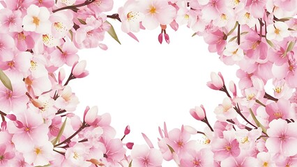 Fototapeta premium Watercolor floral sakura frame. Spring cherry blossom border, isolated on white
