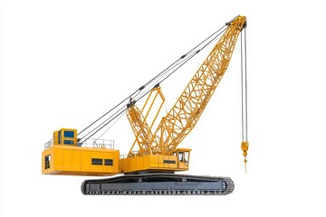 Isolated view of a yellow construction crane rendered on a white background for visual clarity