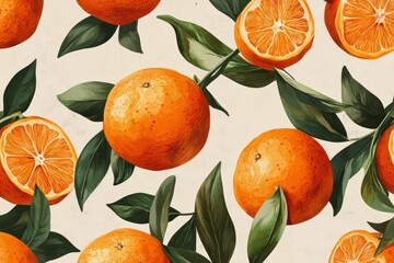 Charming seamless pattern featuring hand drawn tangerines for fresh and vibrant designs