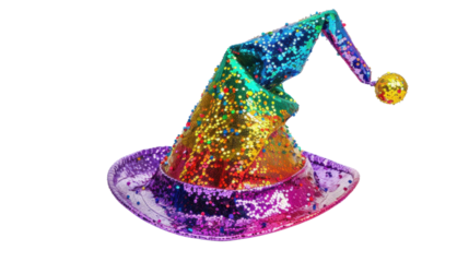 Colorful and shiny carnival hat on transparent background