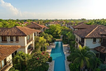 Tropical Resort with Swimming Pool and Lush Greenery