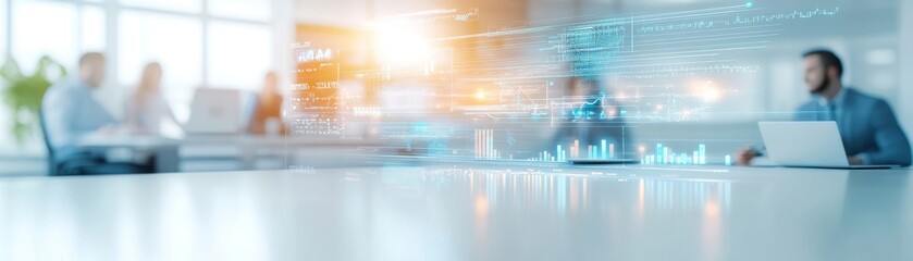 Obraz premium A hyper-realistic photo of a business leader in an executive office, discussing a roadmap and tactical analysis with the team. The leader provides guidance, persuasive solutions, and mentorship for