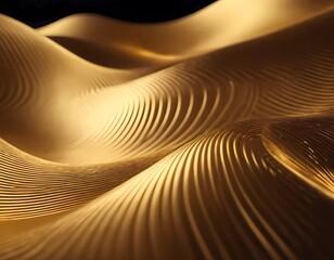 Flowing 3D waves in black and golden create a mesmerizing abstract pattern, featuring smooth curves and light gradients against a dark background that evokes artistry and tranquility. Generative AI