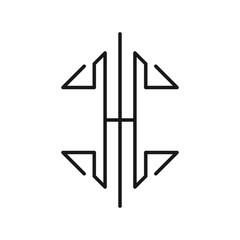 Monogram HI initial letter logo with double arrow design in trendy lines. Editable vector graphic, ideal for branding, logos, and various purposes. Modern, sleek, and versatile design.