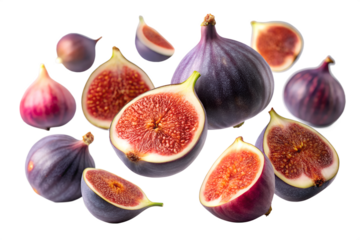 fresh figs isolated falling in the air on a transparent background PNG