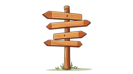 Cartoon wooden signpost with arrows pointing in different directions, isolated on a white background
