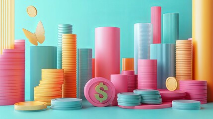 Abstract Colorful Geometric Shapes with a Dollar Sign