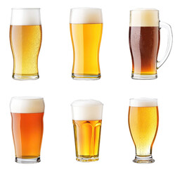 A collection of various beer types in glasses, showcasing different colors and styles, perfect for beverage-themed projects.