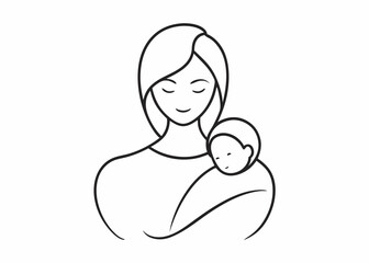 Mom holding a new born baby Line art vector 