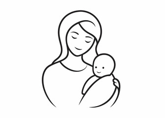 Mom holding a new born baby Line art vector 
