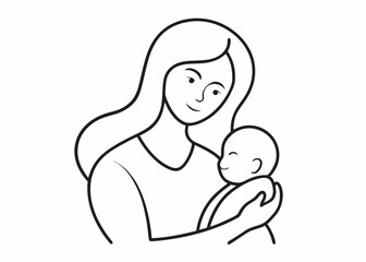 Mom holding a new born baby Line art vector 