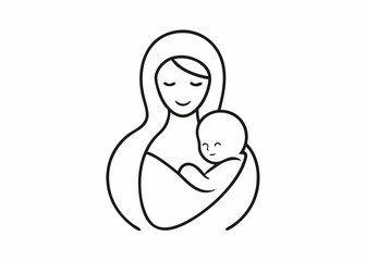 Mom holding a new born baby Line art vector 