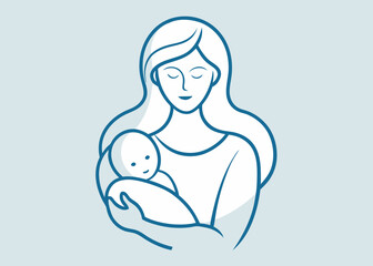 Mom holding a new born baby Line art vector 