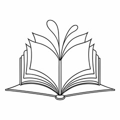  Line drawing of book opening vector illustration on white background