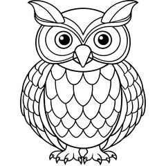 Owl coloring page line art in white background 