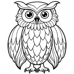 Owl coloring page line art in white background 