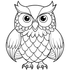Owl coloring page line art in white background 
