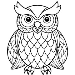 Owl coloring page line art in white background 